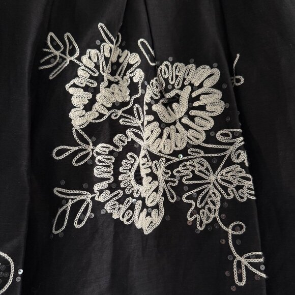 Talbots Linen Silk Floral Embroidered Sequins Pleated Skirt SZ 6 Black White - Picture 3 of 11